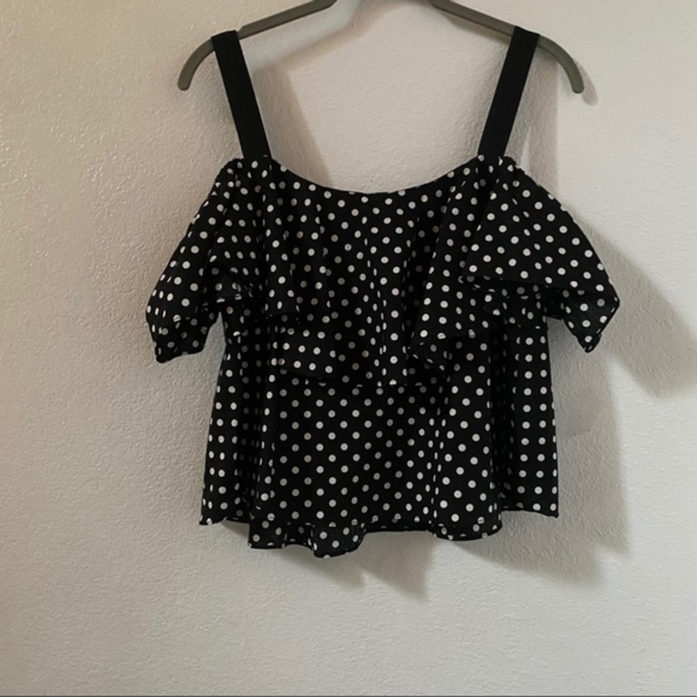 Zara Basic Off Shoulder Polka Dot Top Xs - image 1